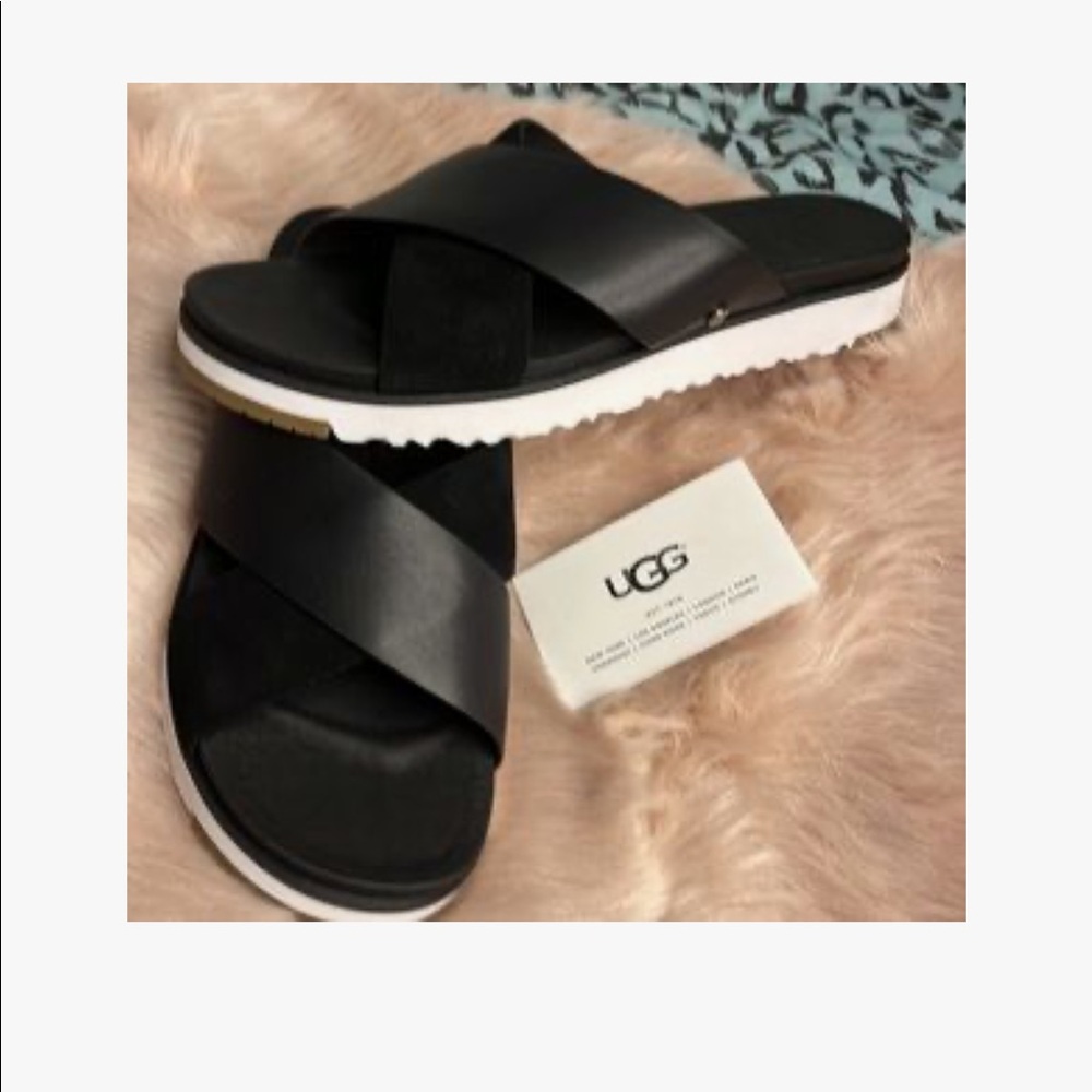 Kari size 9/ UGG black leather sandals. Perfect condition. So comfy. .